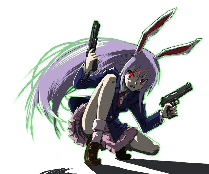 anime girl with guns and bunny ears