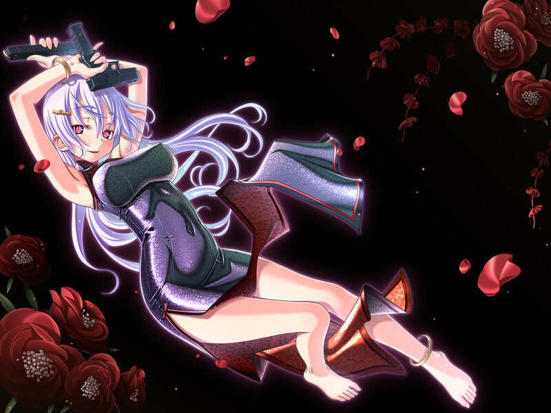 Anime girl with guns and roses