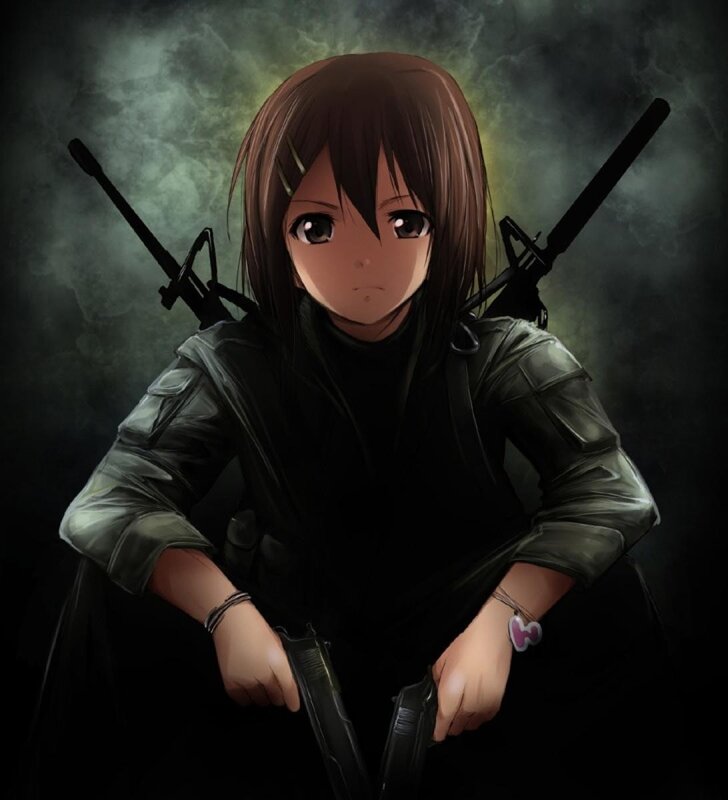 Anime Girl with Guns — Black, Dramatic, Backpack