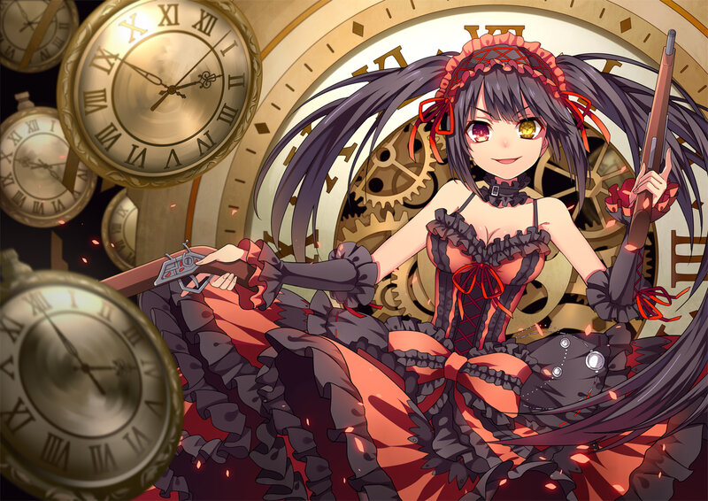 Anime Girl with Guns — Black, Dramatic, Clocks