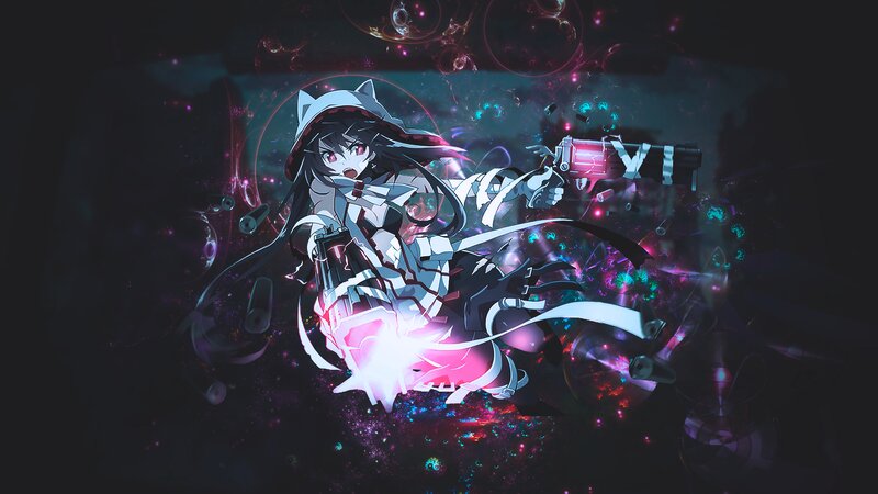 Anime Girl with Guns — Black, Dramatic, Night, Digital Art, Space
