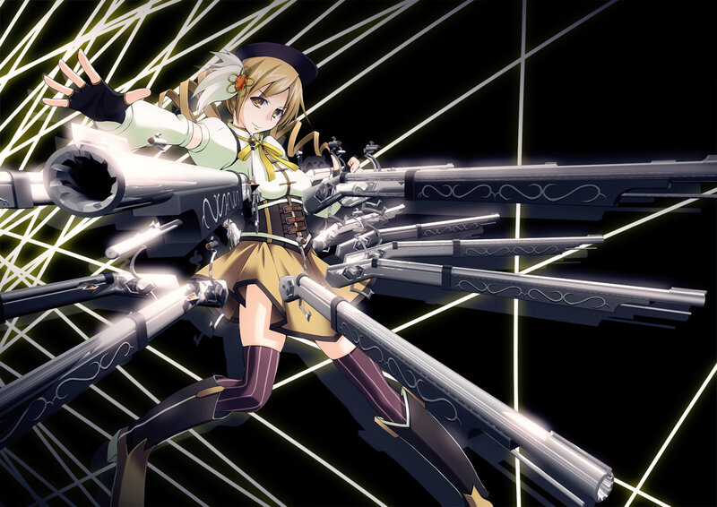 Anime Girl with Guns — Black, Dramatic, Night, Hat