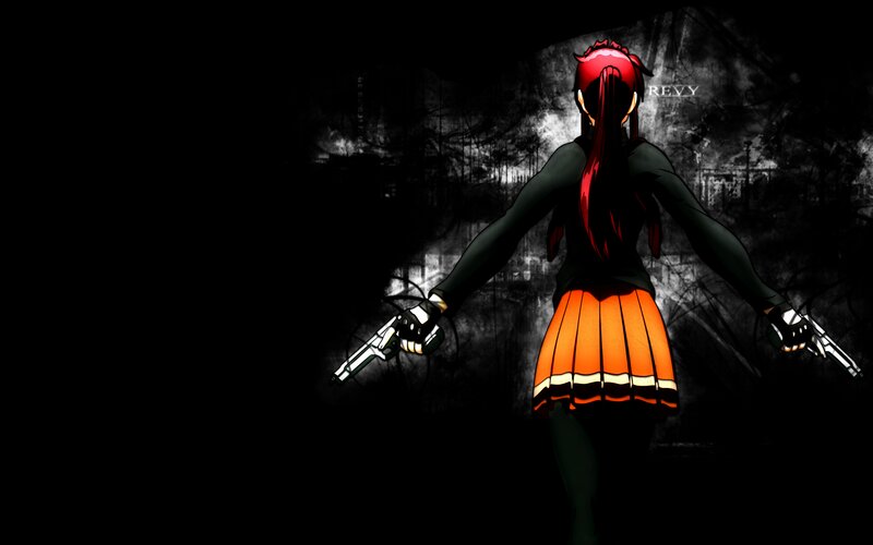 Anime Girl with Guns — Black, Dramatic, Night, Skirt
