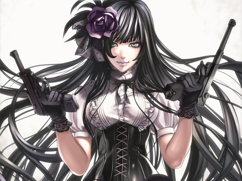 Anime Girl with Guns — Black, Dramatic, Rose