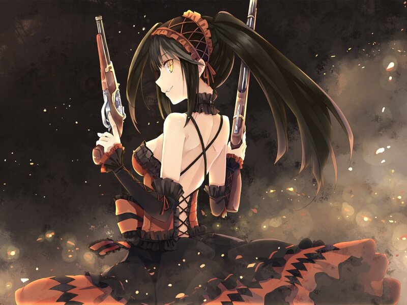Anime Girl with Guns — Black, Dramatic, Sparkles