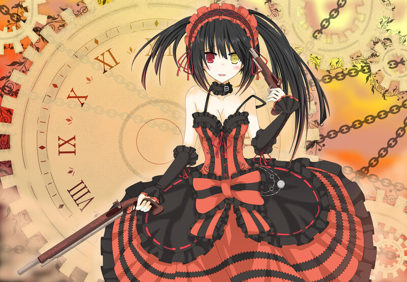 Anime Girl with Guns — Black, Dramatic, Sunset