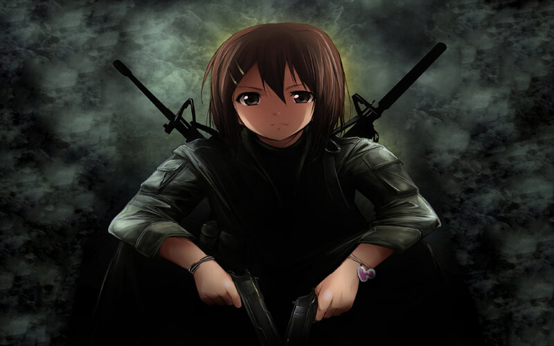 Anime Girl with Guns — Black, Dramatic