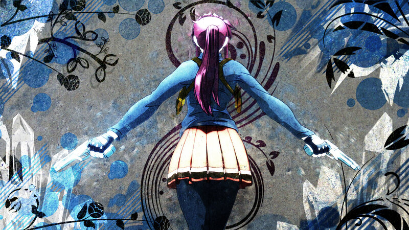 Anime Girl with Guns — Blue, Dramatic, Skirt