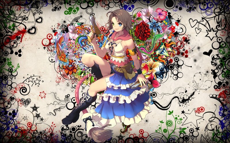 Anime Girl with Guns — Blue, Playful