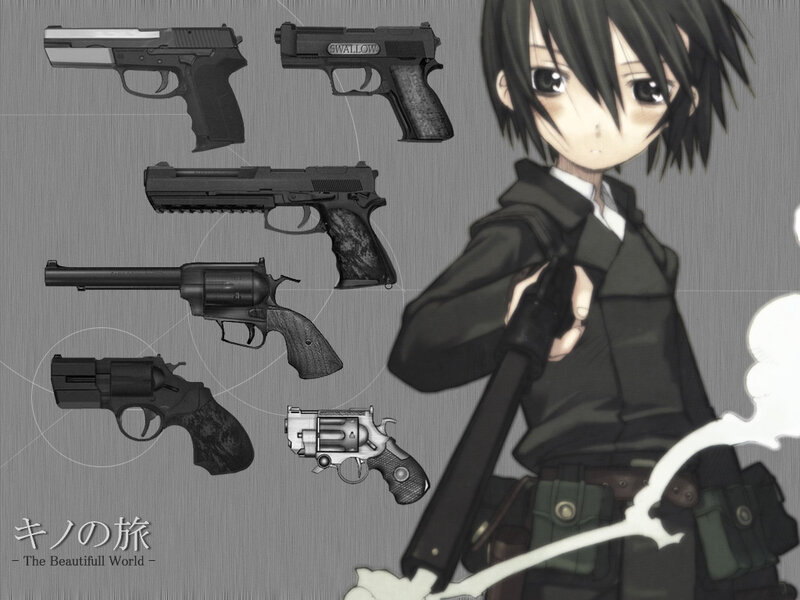 Anime Girl with Guns — Gray, Dramatic, Revolver