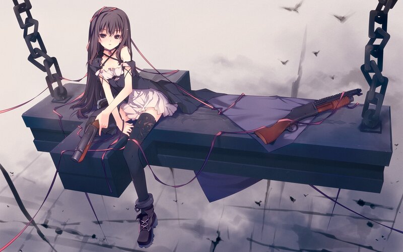 Anime Girl with Guns — Gray, Dramatic