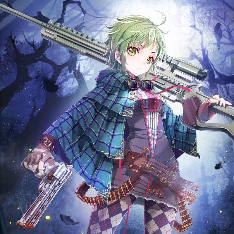 Anime Girl with Guns — Green, Dramatic