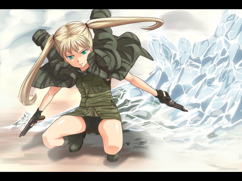 anime girl with guns in action