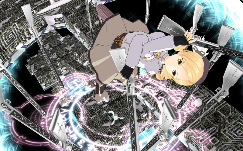 anime girl with guns in digital space