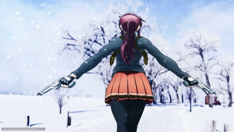 anime girl with guns in snow