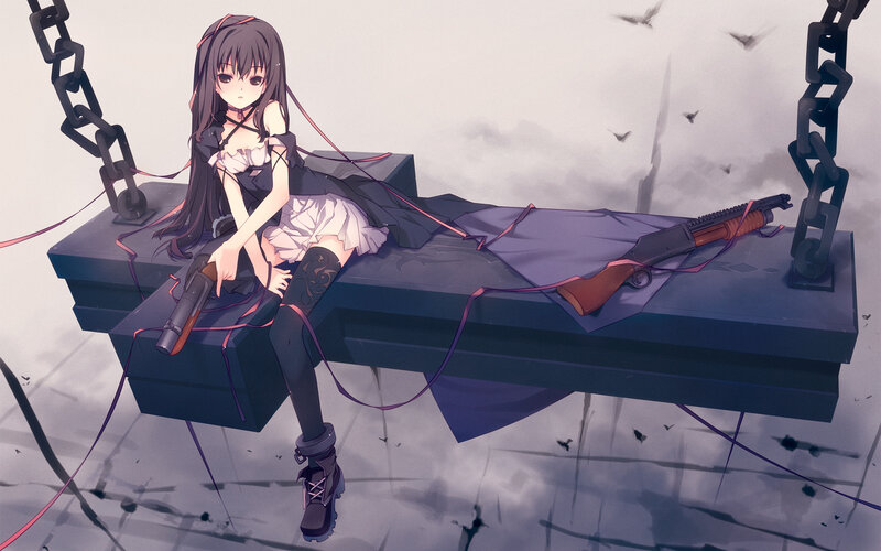 Anime girl with guns on a platform