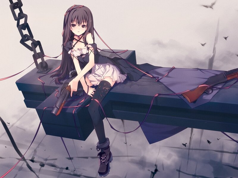 anime girl with guns on platform