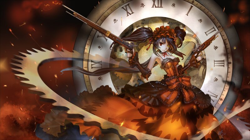 Anime Girl with Guns — Orange, Dramatic
