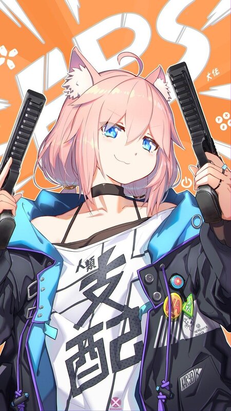 Anime Girl with Guns — Orange, Energetic