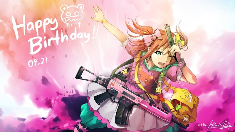 Anime Girl with Guns — Pink, Celebratory