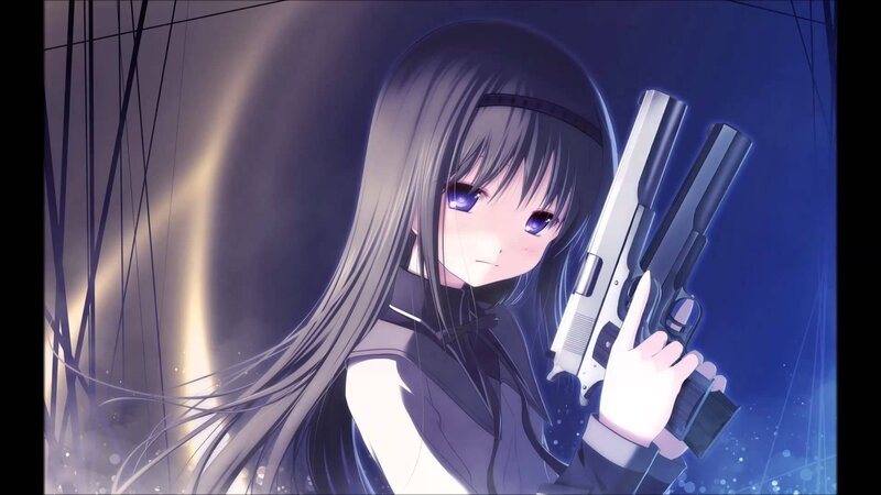Anime Girl with Guns — Purple, Dramatic, Night, Long Hair