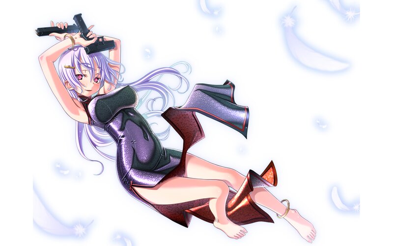 Anime Girl with Guns — Purple, Dynamic, Digital Art