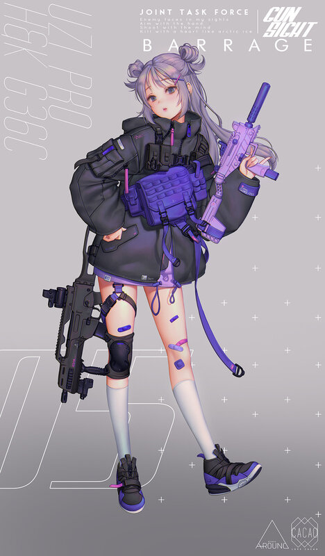 Anime Girl with Guns — Purple, Serious, Digital Art