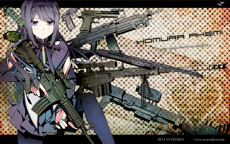 Anime Girl with Guns — Purple, Serious