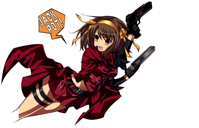 Anime Girl with Guns — Red, Action, Speech Bubble