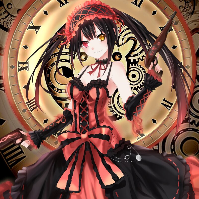 Anime Girl with Guns — Red, Dramatic, Clock