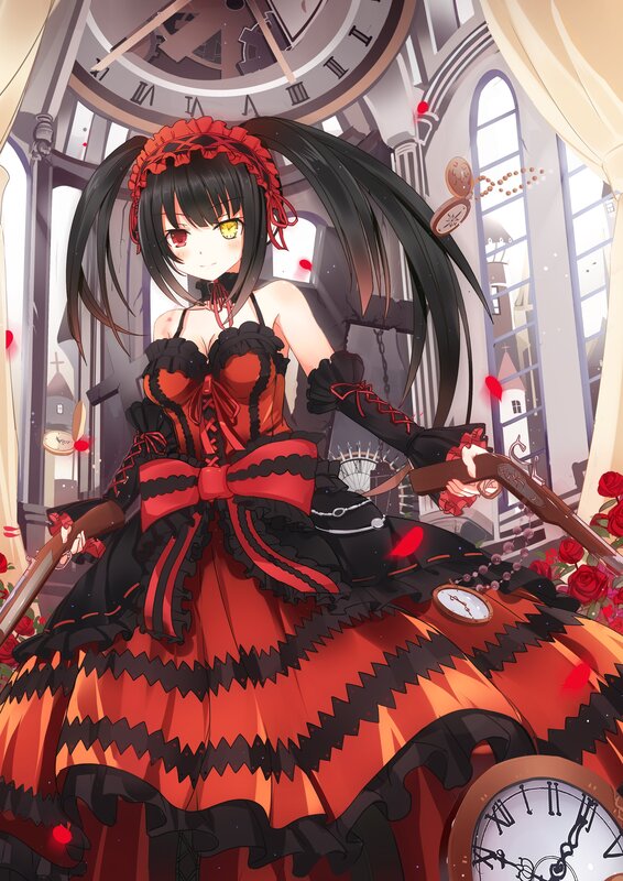 Anime Girl with Guns — Red, Dramatic, Clocks