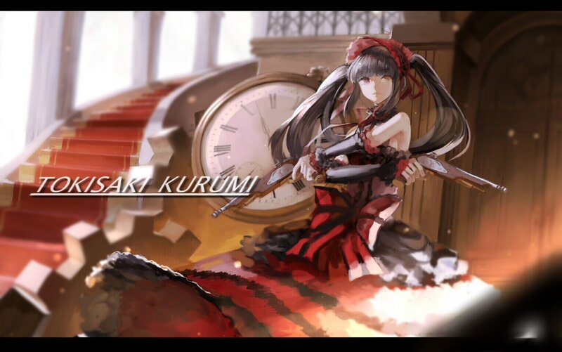 Anime Girl with Guns — Red, Dramatic, Digital Art, Clock