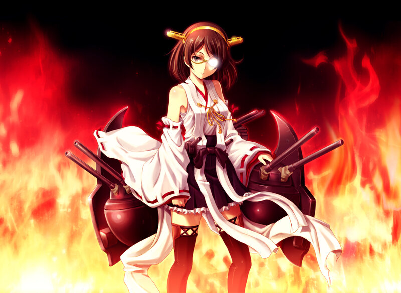 Anime Girl with Guns — Red, Dramatic, Fire