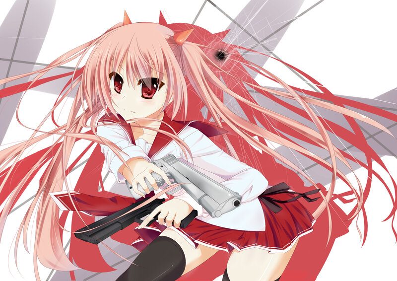 Anime Girl with Guns — Red, Dramatic, School Uniform