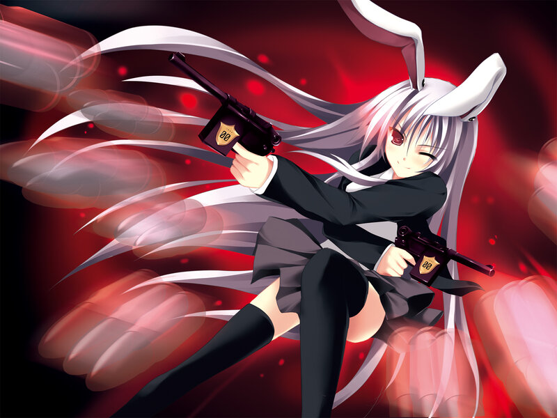 Anime Girl with Guns — Red, Dramatic, White Hair