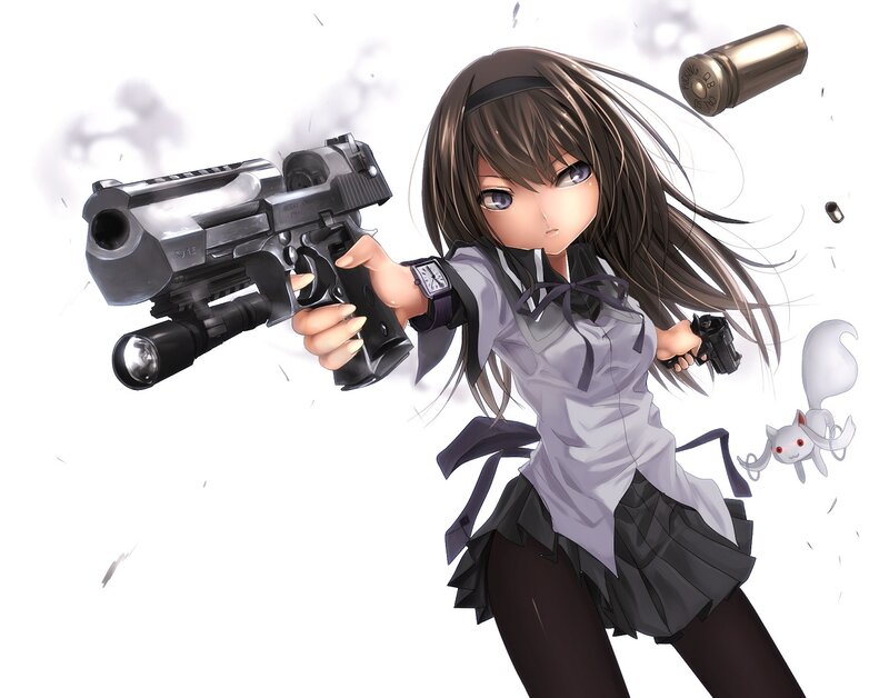 Anime Girl with Guns — White, Action, Bullet