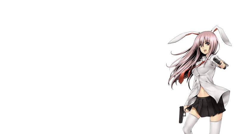 Anime Girl with Guns — White, Action, Gun, Bunny Ears, School Uniform