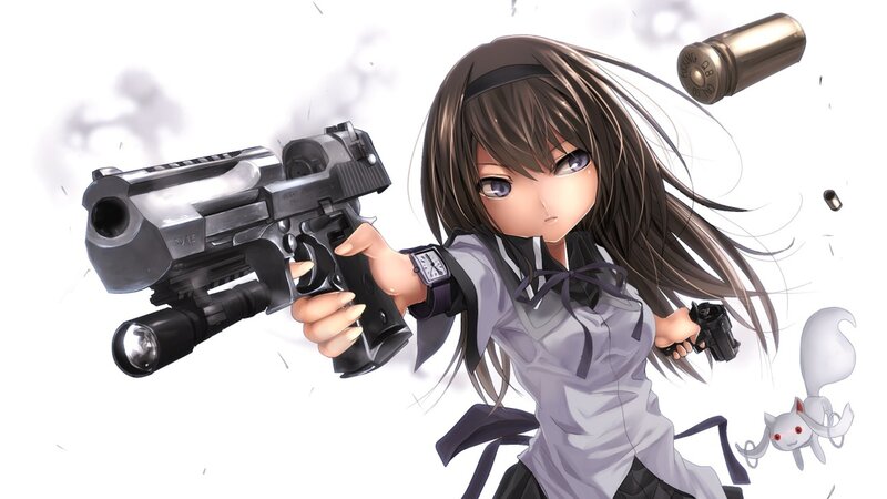 Anime Girl with Guns — White, Action, Gun