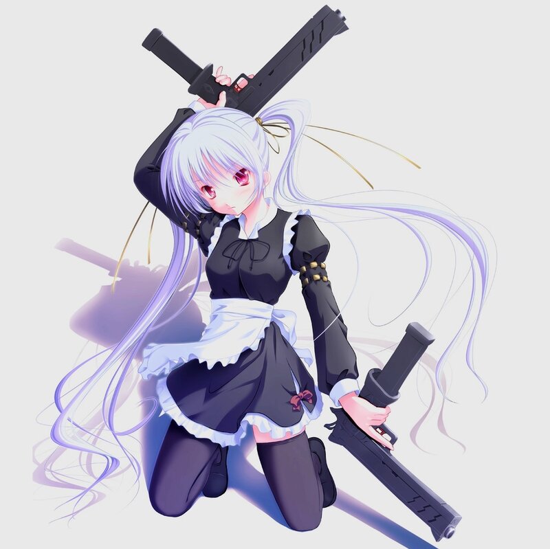 Anime Girl with Guns — White, Dramatic