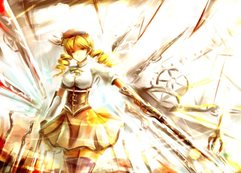 Anime Girl with Guns — Yellow, Dramatic, Digital Art, Light Burst