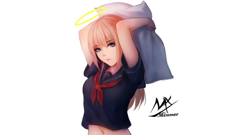 Anime Girl with Halo — Blue, Calm, Digital Art