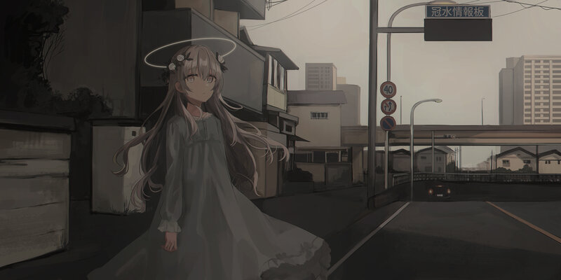 Anime Girl with Halo — Gray, Somber