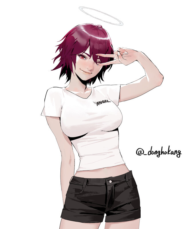 Anime Girl with Halo — White, Playful, Digital Art