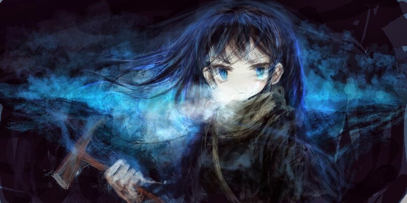 Anime Girl with Hammer — Blue, Dramatic, Night