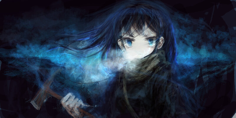 Anime Girl with Hammer — Blue, Dramatic