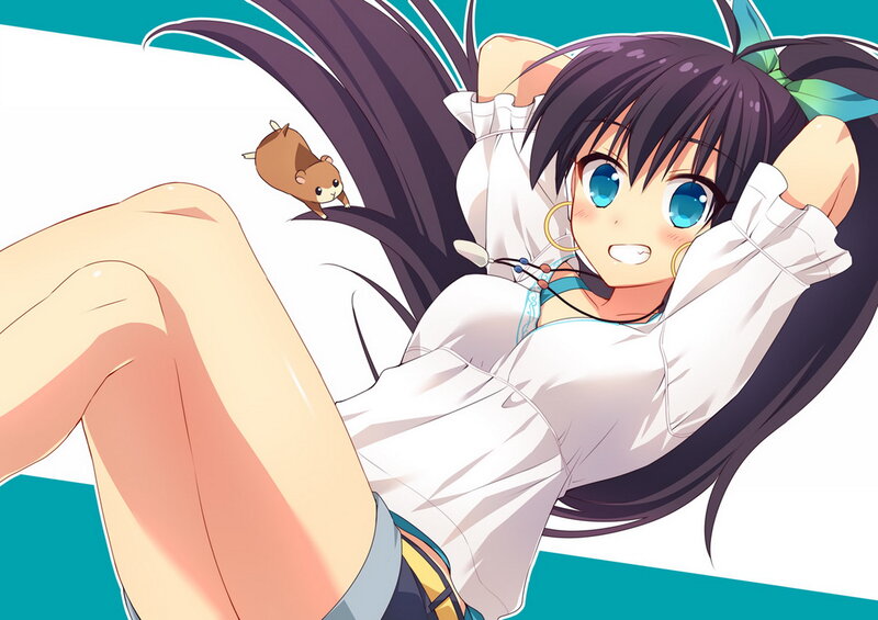 Anime Girl with Hamster — White