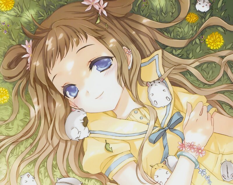Anime girl with hamsters