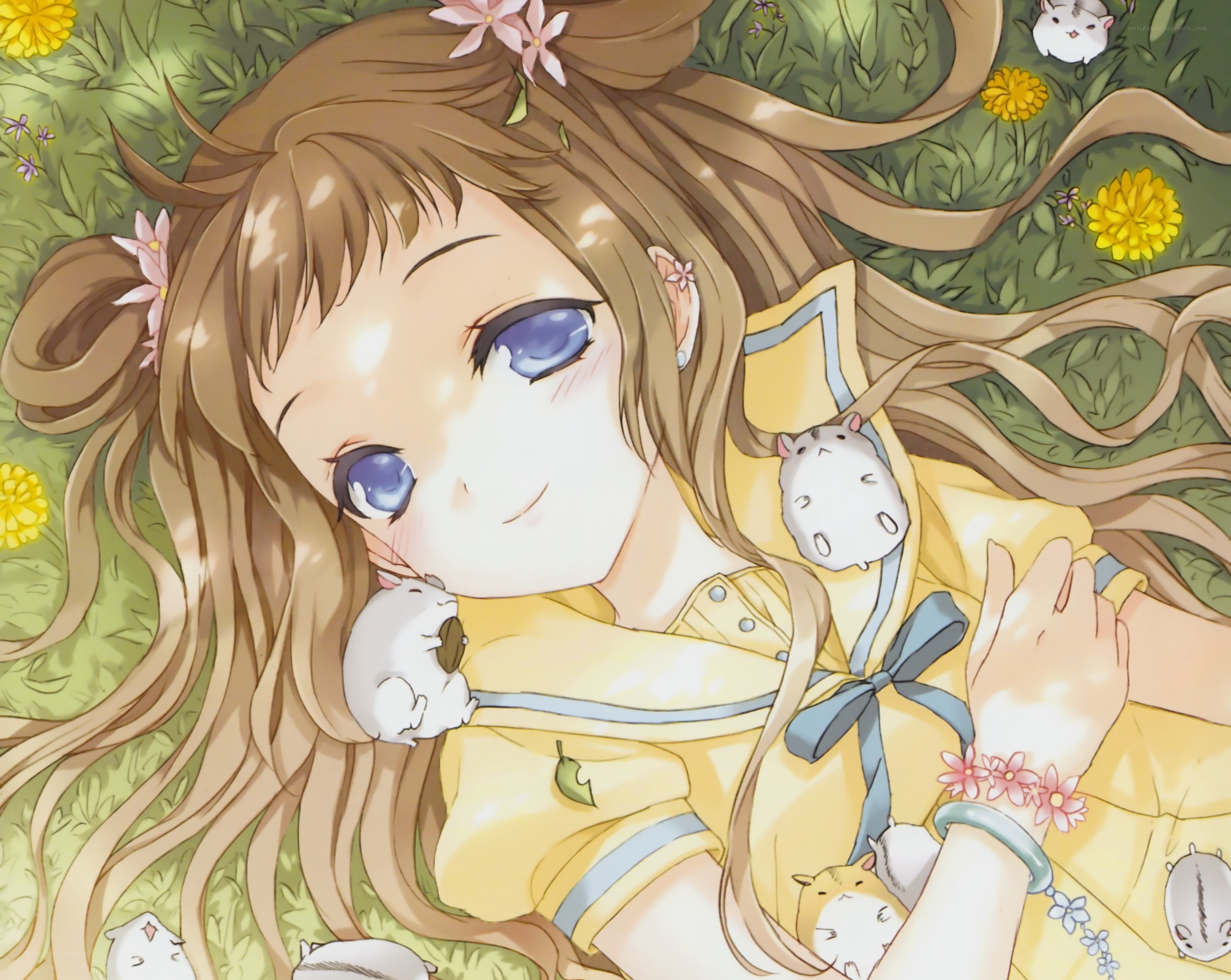 Anime girl with hamsters