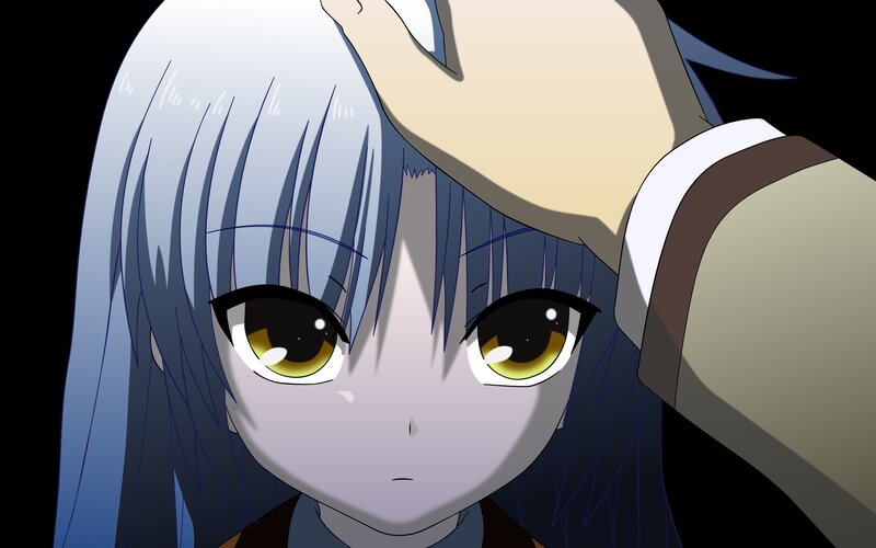 anime girl with hand on head