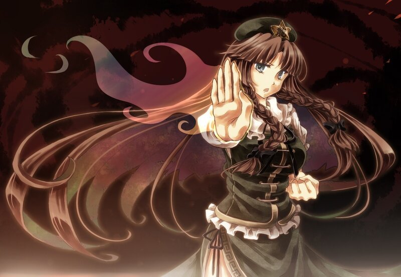 anime girl with hand up